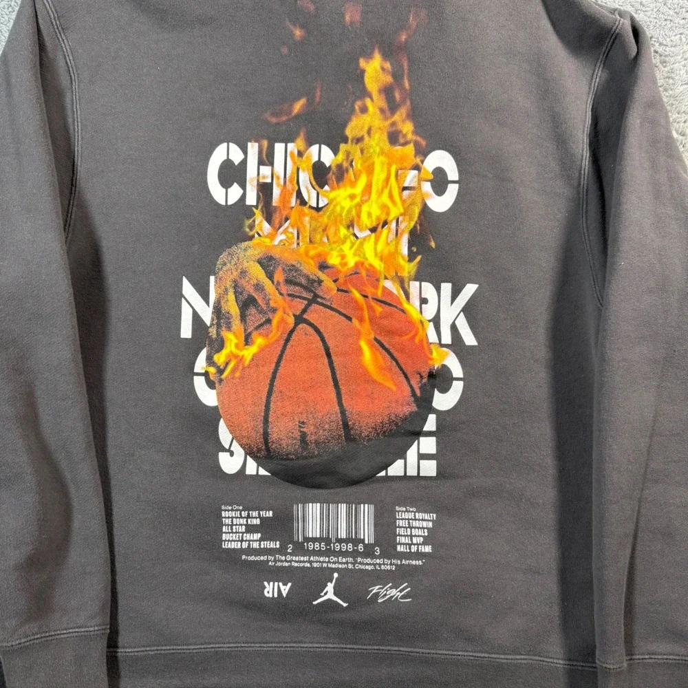 Jordan Flight Flames Basketball Hoodie MJ Records MVP Graphic Pullover Size‎ L